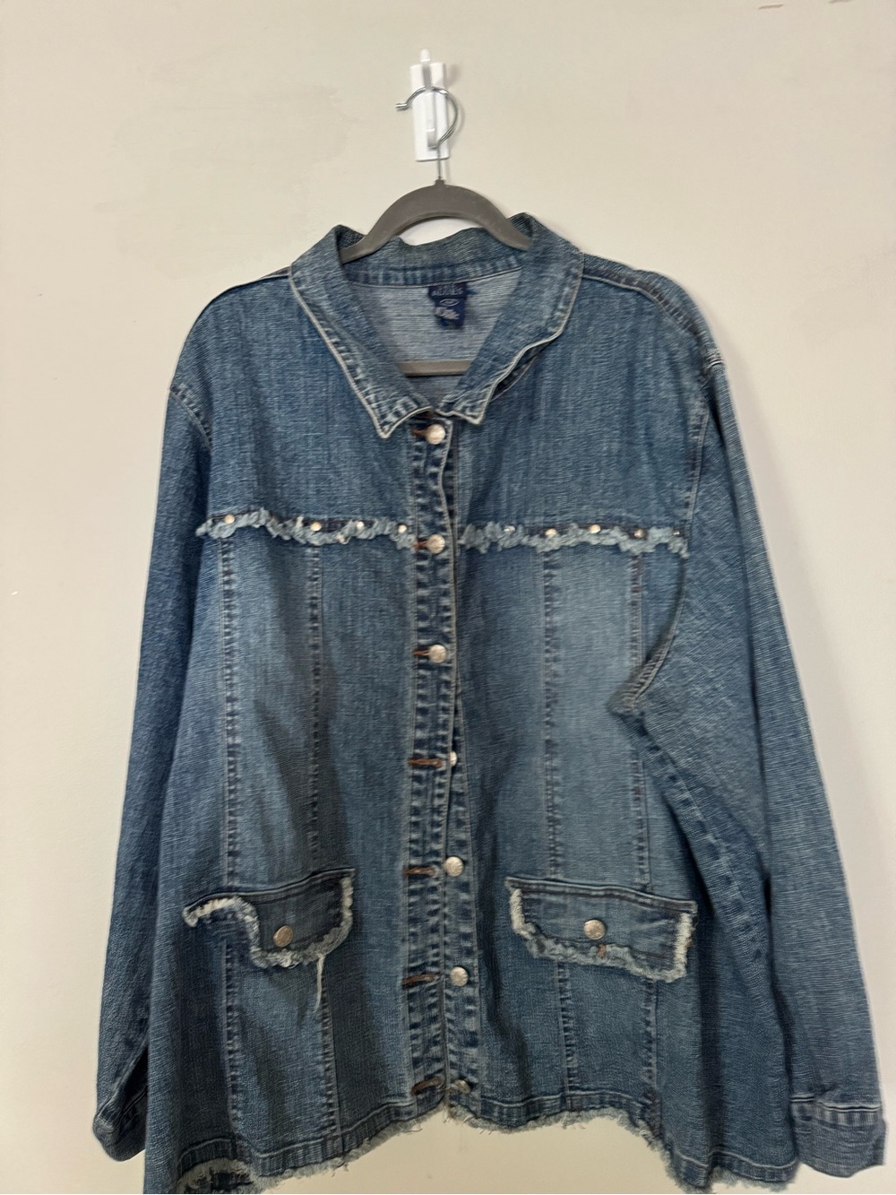 Distressed Denim Button-Up Jacket - Blue